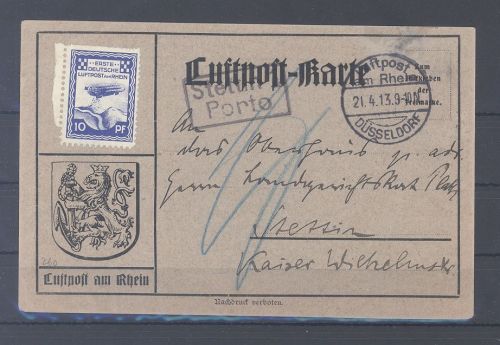 Dt. Reich Flugpost Michel Nummer 9a, 10 Pfg. 1913 mit Stettin Stempel