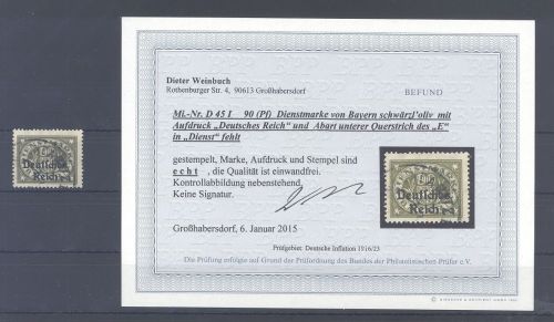 Dt. Reich Dienst Michel Nr. 45 I, 90 Pfg. 1920 gestempelt, Befund BPP