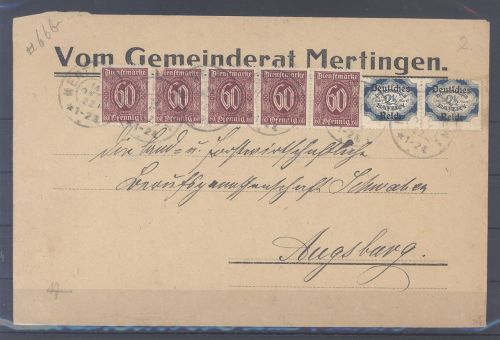 Dt. Reich Dienst, Brief 1922 mit schöner MiF aus Mertingen