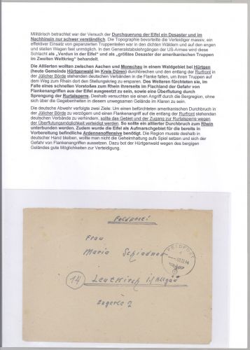 Dt. Feldpost 2. WK, Feldpost Brief von der Schlacht im Hürtgenwald