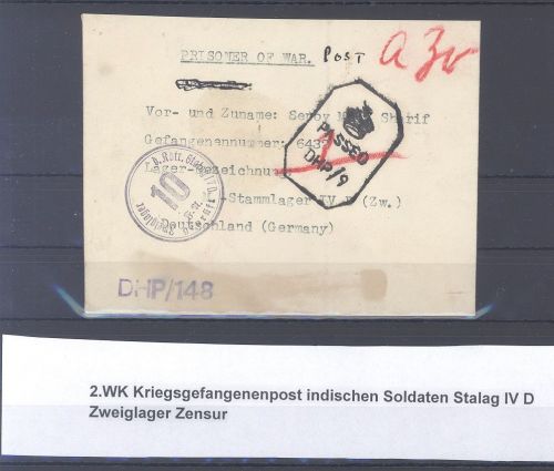 Dt. Feldpost, Kriegsgefangenenpost eines indischen Soldaten