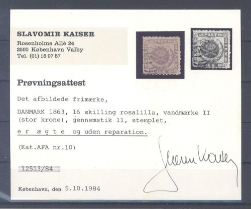 Dänemark Michel Nr. 10, 16 S. Kroninsignien 1863 gestempelt, FA Kaiser