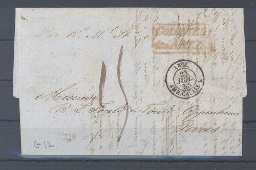 Frankreich, Brief 1855 mit rotem Zweizeiler Colonies nach Paris