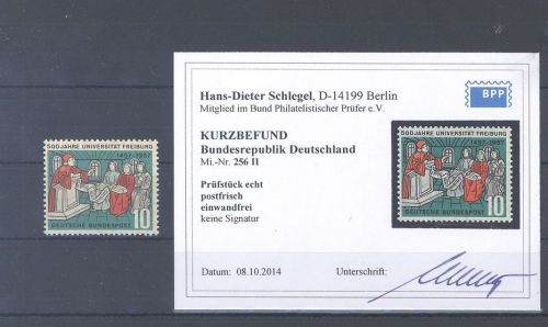 Bund Michel Nummer 256 II, 10 Pfg. Freiburg 1957 PF II **, Befund BPP