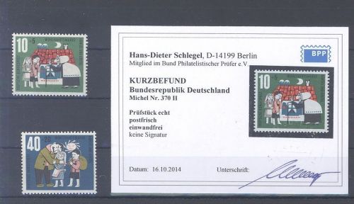 Bund Michel Nummer 370 II und 372 I aus 1961 ** mit 1 Befund BPP