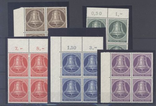 Berlin Michel Nummer 101-05, Glocke III 1953 ** Viererblock Randsatz
