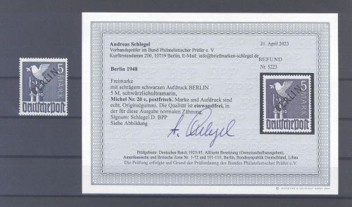 Berlin Michel Nummer 20c, 5 Mark Schwarzaufdruck **, Befund BPP