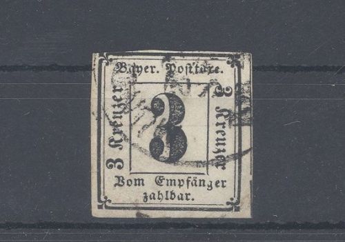 Bayern Porto Michel Nummer 1, 3 Kreuzer 1862 gestempelt