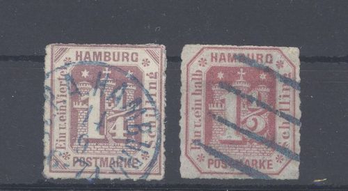 Hamburg Michel Nummer 20-21, Freimarken 1866 gestempelt, 20 gp.