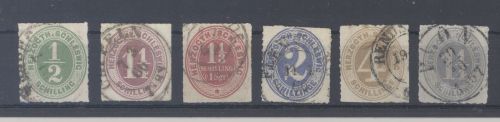 Schleswig Holstein Michel Nr. 13-18, Freimarken 1865-67 gestempelt