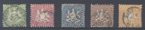 Württemberg Michel Nummer 25-29 Freimarken 1863 gestempelt