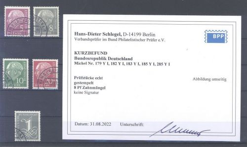 Bund, 5 gestempelte Werte aus 179-259y, Heuss Lumogen, Befund BPP