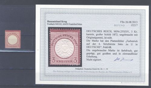 Dt. Reich Michel Nummer 25 XXV, 3 Kreuzer ungebraucht *, Befund BPP