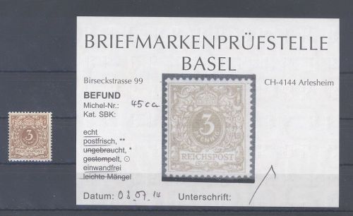 Dt. Reich Michel Nummer 45ca, 3 Pfg. Adler - Krone 1889 **, geprüft