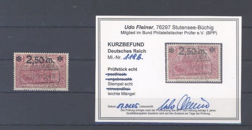 Dt. Reich Michel Nummer 118b, 2,50 Mark 1920 gestempelt Befund BPP