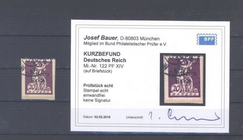 Dt. Reich Michel Nummer 122 XIV, 20 Pfg. 1920 gestempelt, Befund BPP