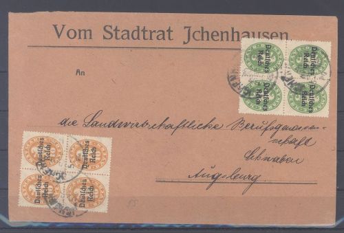 Dt. Reich Dienst, Brief mit 2 x Viererblock MiF aus Ichenhausen