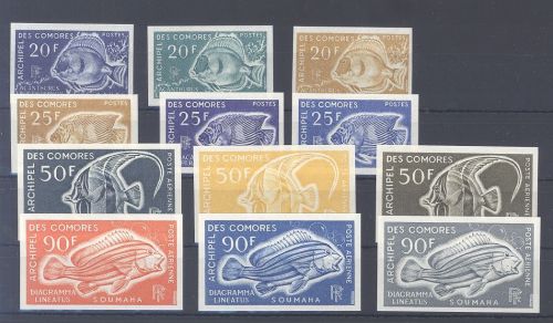 Komoren, 3 x Michel Nummer 88-91 PU, ungezähnte Probedrucke **