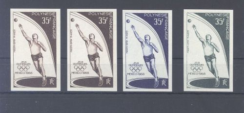 Franz. Polynesien, 4 x Michel Nummer 89 PU als ungezähnte Probedrucke **