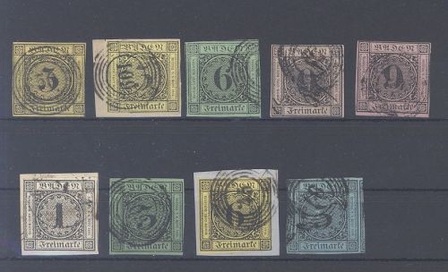 Baden Michel Nummer 2-8 aus Freimarken 1851-58 überkomplett gestempelt