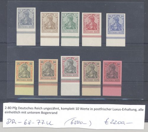 Dt. Reich Michel Nummer 68-77 U, Reichspost 1902 ** vom Unterrand