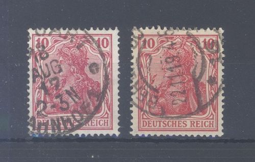 Dt. Reich Michel Nummer 86 II d+f, 10 Pfg. 1915 gestempelt, geprüft