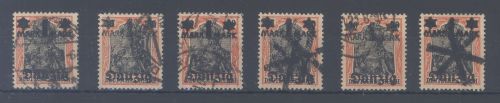 Danzig, 6 x Mi.Nr. 41 I, 1 Mark Freimarke 1920 gestempelt, geprüft Infla