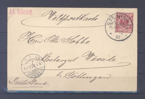 Deutsche Post China Vorläufer Ausgaben, Karte 1897 mit 10 Pfg. EF