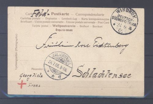 Dt. Kolonien DSWA, Feldpost Karte 1905 Windhuk nach Schlachtensee