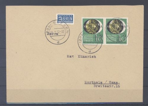 Bund, Briefe mit 2 x Michel Nummer 141, 10 Pfg. Wuppertal 1951 MeF