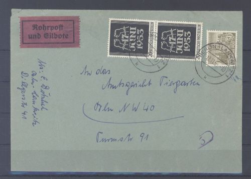 Berlin, Rohrpost Brief 2 x Michel Nummer 110, 20 Pfg. Volksaufstand