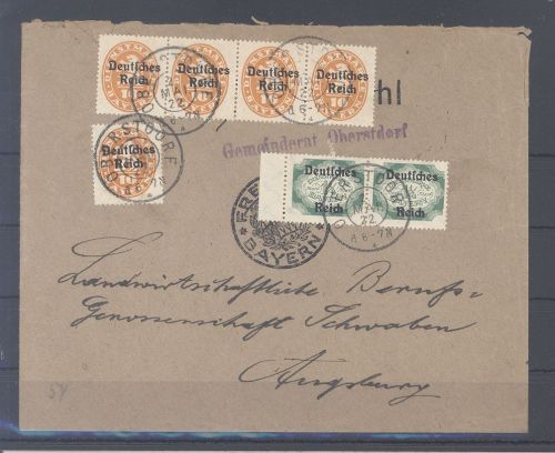 Dt. Reich Dienst, Brief 1922 mit Vierersteifen MiF aus Oberstdorf