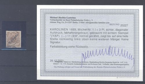 Dt. Kolonien Karolinen Michel Nummer 1 I ungebraucht *, Befund BPP