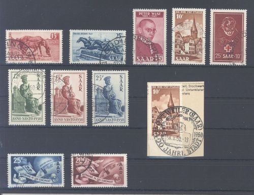 Saarland, gestempelter Posten aus 1949-50 auf Steckkarte