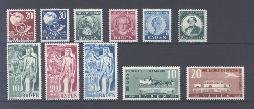 Franz. Zone Baden, ** Posten aus 1949 auf Steckkarte
