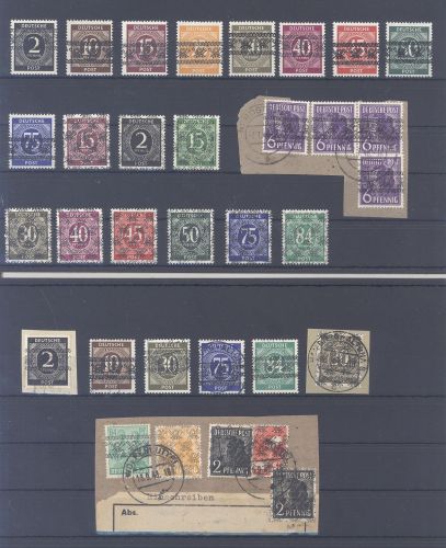 Bizone, **/gestempelter Posten aus Michel Nr. 52-68 auf 2 Steckkarten