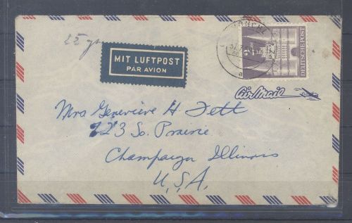 Bizone, LuPo Brief 1950 mit 2 DM Bauten als EF in die USA gelaufen