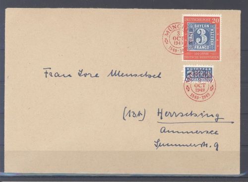 Bund, Brief Michel Nummer 114, 20 Pfg. 1949 als EF mit rotem SST