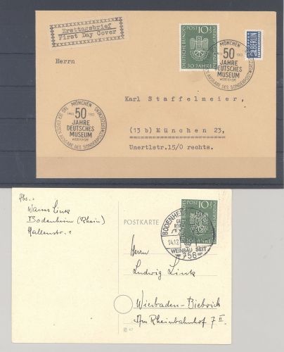 Bund, FDC Michel Nummer 163, Dt. Museum 1953 und Karte