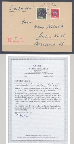 Dt. Lokalpost Fredersdorf, interessanter Beleg aus 1945, FA BPP