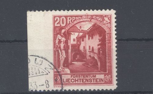 Liechtenstein Michel Nr. 97 B UI, 20 Pfg. 1930 links ungezähnt gestempelt