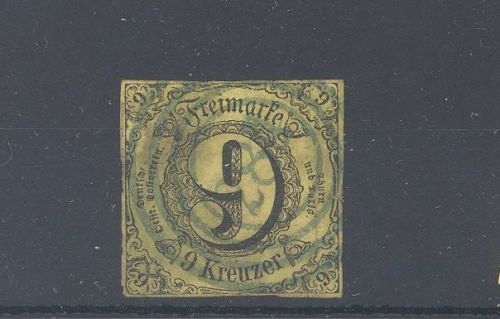 Thurn & Taxis, 9 Kreuzer aus 1. Ausgabe mit blauem Stempel