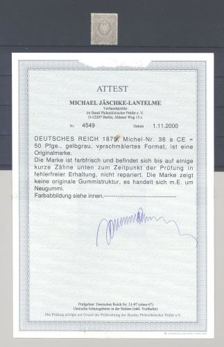 Dt. Reich Michel Nr. 36a CE, 50 Pfge. 1875-79 ungebraucht (*), FA BPP