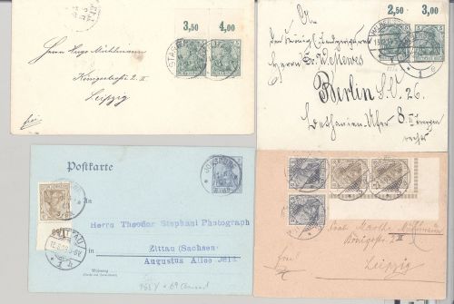 Dt. Reich, 6 verschiedene Belege Germania Randwerte als Posten