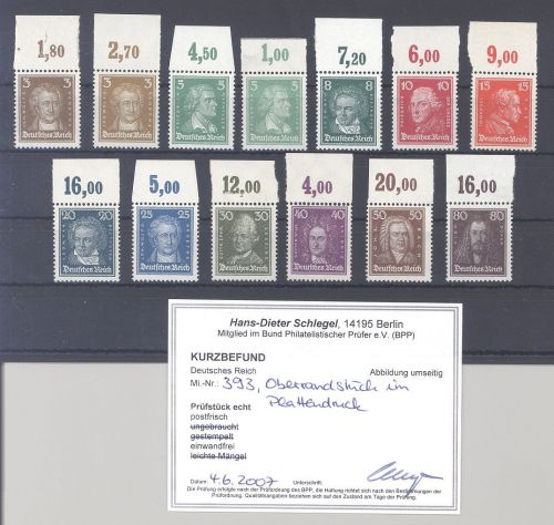Dt. Reich Michel Nummer 385-97, Berühmte Deutsche vom ** Oberrand