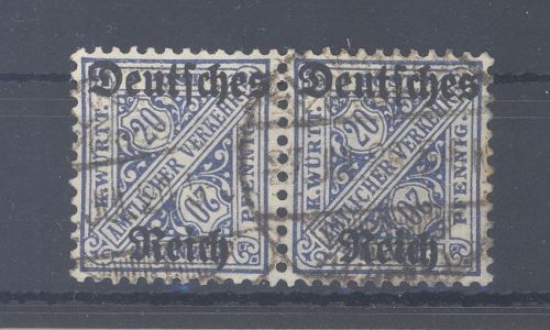 Dt. Reich Dienst Michel Nr. 60 Y, 20 Pfg. 1920 gestempeltes Paar, geprüft Infla