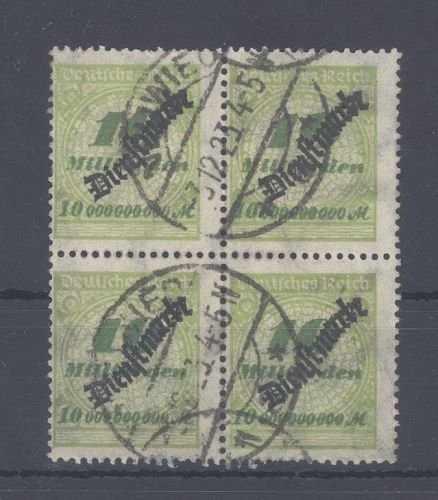 Dt. Reich Dienst, Viererblock Michel Nr. 86, 10 Mrd. gestempelt, geprüft