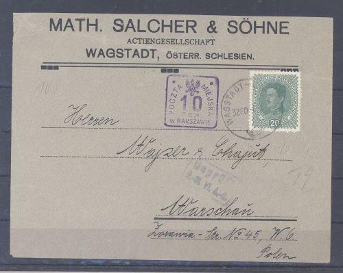 Dt. Bes. 1. WK Stadtpost Warschau, Firmen Zensurbrief aus Wien