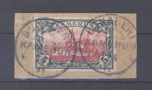 Dt. Kolonien Kamerun Michel Nr. 19, 5 Mark Freimarke 1900 Briefstück