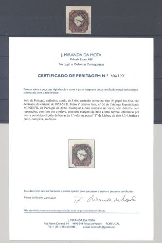 Portugal Michel Nr. 5, 5 R. König Pedro V gestempelt, Befund Da Mota